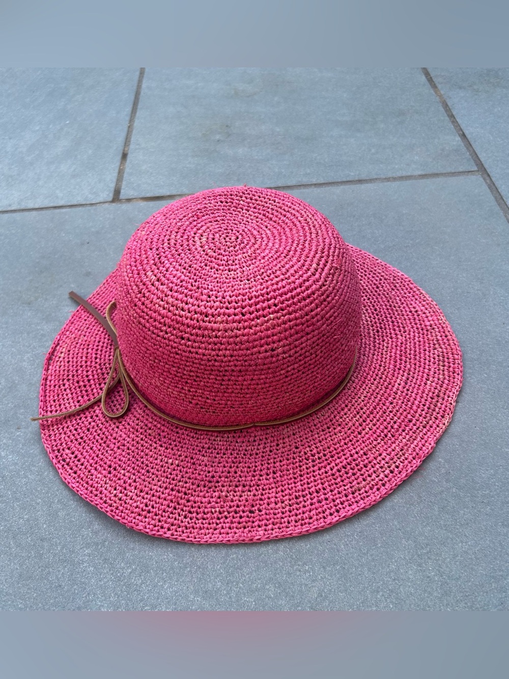 Flora Bella Pink Raffia Wide Brim Sun Hat Leather Tie Resort Beach